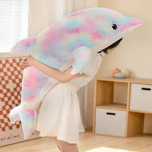 Cute Colorful Dolphin Design Plush Toy, Soft & Comfy Animal Shaped Stuffed Toy, Lovely Birthday Gift for Kids & Adults, Super Soft Fluffy