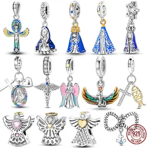 Hot 925 Sterling Silver Virgin Goddess Blessing Dangle Prayer Angel Pendant Charms Fit Original Necklace Bracelet DIY For Women Gift for love