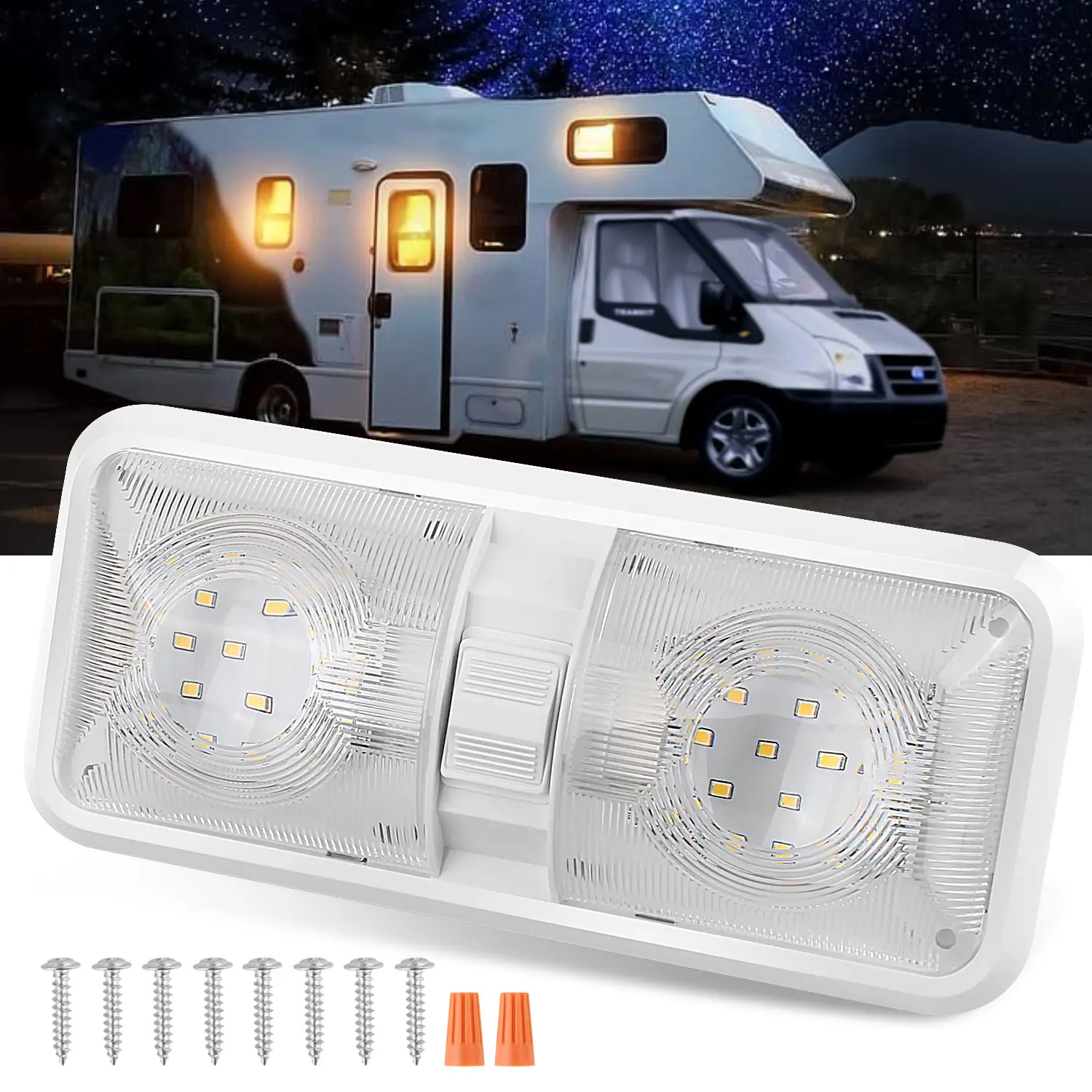 1/2 Pack RV LED Ceiling Light, 24/48PCS 5050 SMD Interior Dome Light with 3-Way Switch, 11-18V Soft Glare-Free Camper Light, Easy Install LED Cabin Light