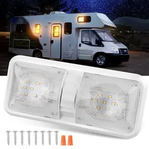 1/2 Pack RV LED Ceiling Light, 24/48PCS 5050 SMD Interior Dome Light with 3-Way Switch, 11-18V Soft Glare-Free Camper Light, Easy Install LED Cabin Light