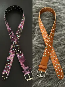 Vintage Fine Hair Colored Diamond Belt Caramel/Purple Retro Niche Jeans Belt Hip Hop Trend Runway