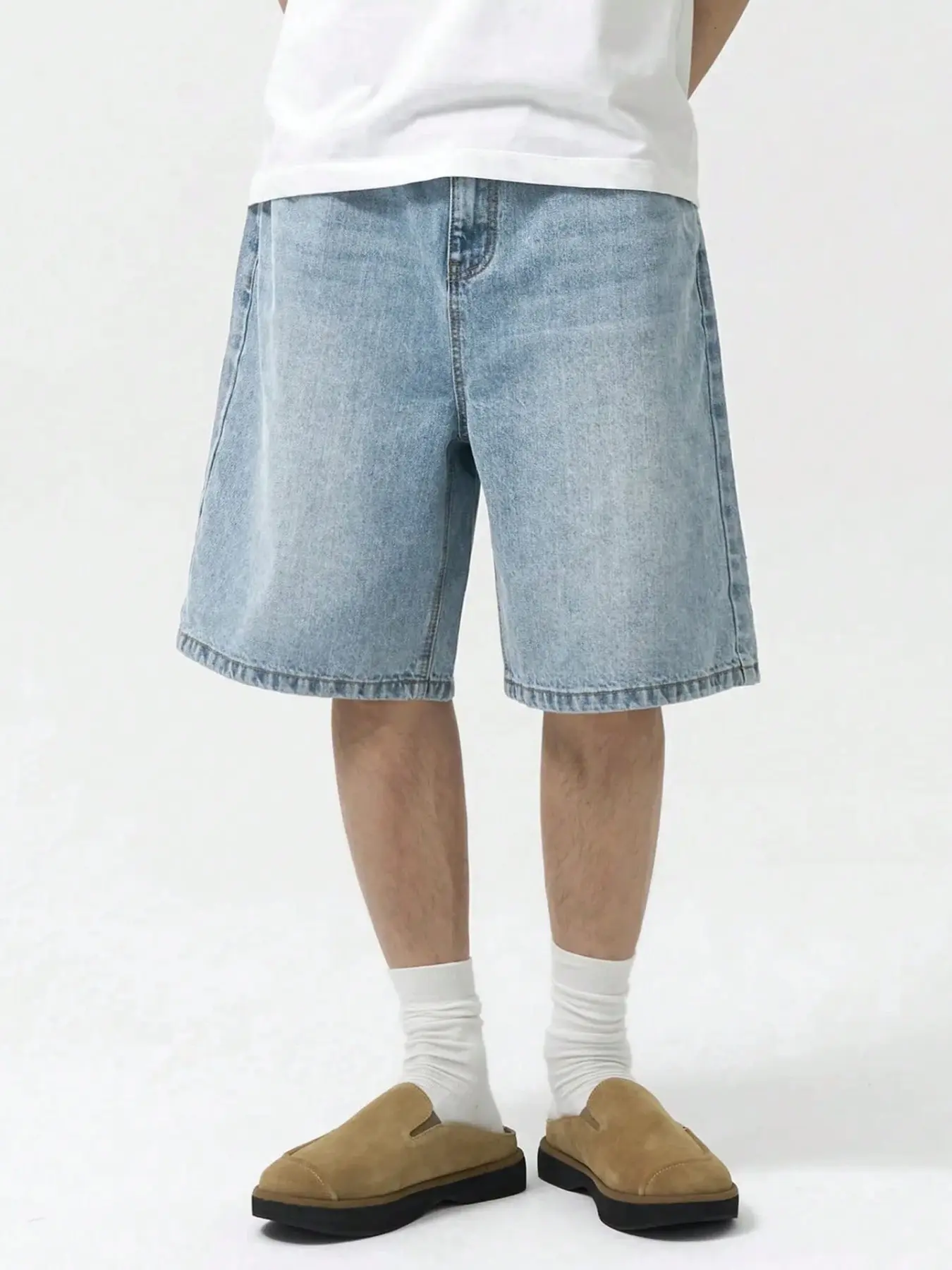Men's Solid Color Plain Denim Shorts, Summer Streetwear Fashion Casual Fitted Menswear Jeans, Light Blue Trendy Shorts, Daily Wear Stylish Clothing, Jeans Jorts