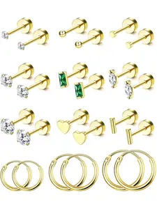 12 Pairs 14K Gold-plated Flat Back Earrings for Women Stud Earrings Jewelry Stainless Steel Earrings for Hypoallergenic Surgery Porous Spiral Back Earrings Set Cartilaginous Earrings