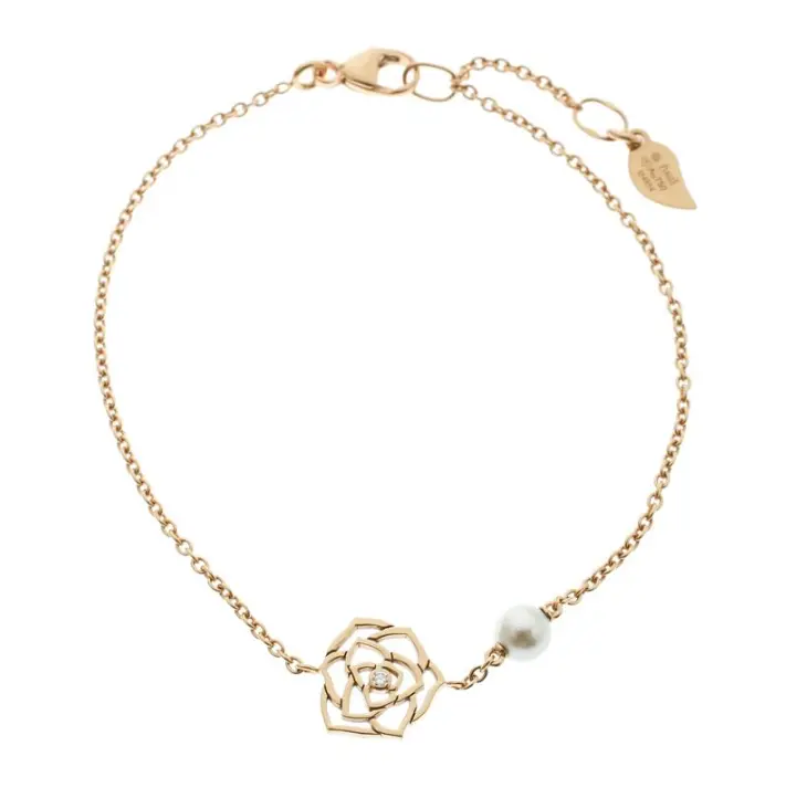 Pre-owned Piaget Rose chain bracelet in 18K rose gold set with a brilliant cut dia and pearl，non full set