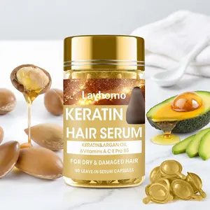 Keratin Argan Oil Hair Treatment Serum Capsules - Leave-In Anti-Frizz Conditioner for Dry Damaged Locks, Infused with Vitamins A, C, E & B5, No-Rinse for All Types