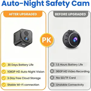 Mini WiFi Security Camera, HD 1080P Video Recording Camera with Night Vision for Indoors, Long Battery Life, AI Motion Detection Alerts, 3-Day Free Cloud Storage, No Need Micro SD Card, App Remote Viewing