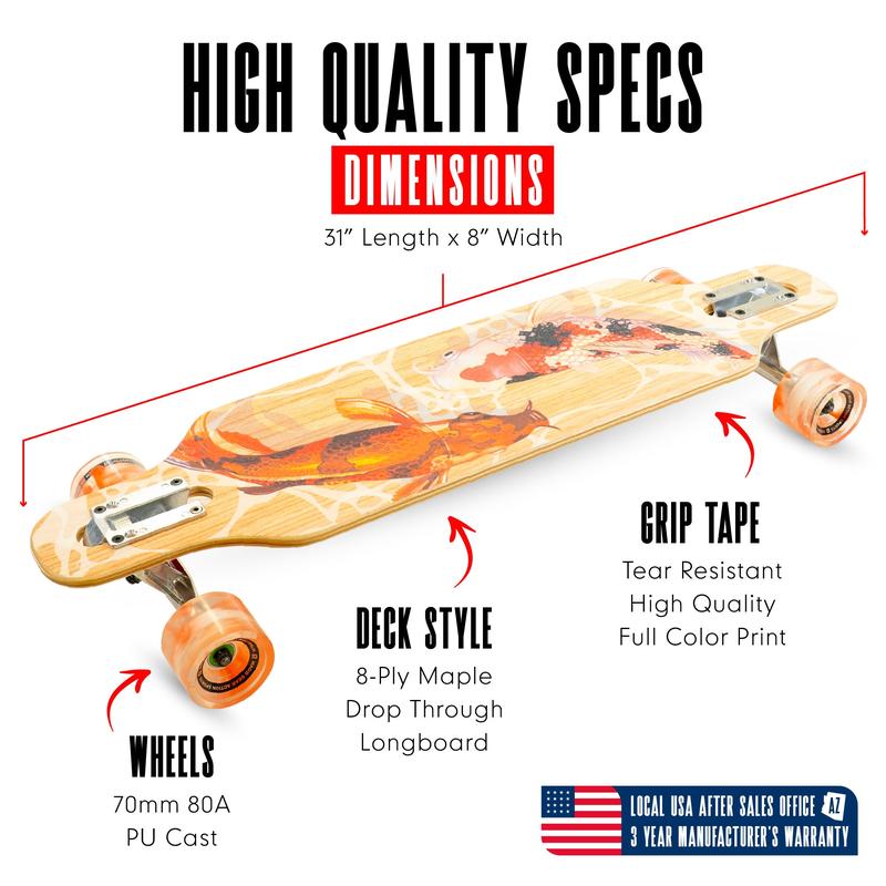 Cruiser Skateboard for Teens & Adults – 31" Drop Through Longboard with Smooth 70mm Wheels – Madd Gear - Tranquil