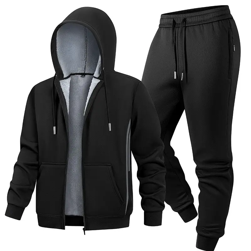 Men's 2-Piece Thick Fleece Winter Tracksuit - Long Sleeves Loose Fit Hooded Jacket & Sweatpants for Casual Daily Sports & Outdoor Wear, Two-Pieces
