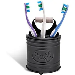 Adorable Farmhouse Toothbrush Holder for Bathroom, Black Rustic Bathroom Accessories, Galvanized Country Decor, Fun black toothbrush holder with Rustic Design & Electric Toothbrush Holder