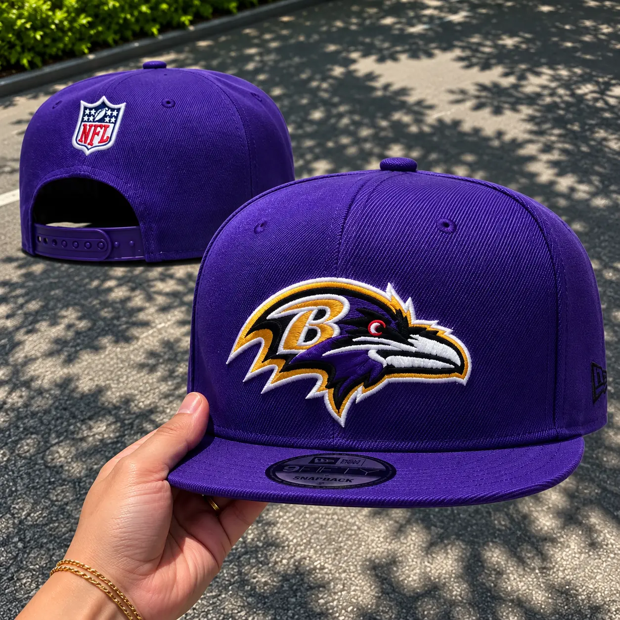 New Era Baltimore Ravens 9FIFTY Purple Snapback Hat – NFL Football Team Logo Embroidered Flat Brim Adjustable Cap for Men Women