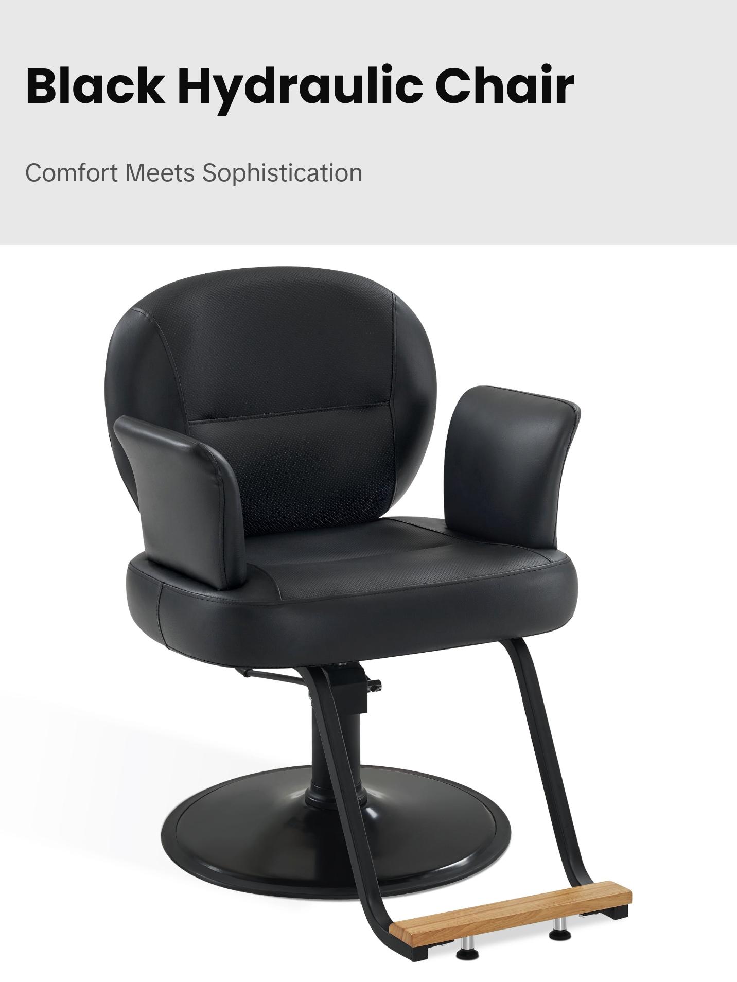 BarberPub Black Salon Chair, Breathable PVC Leather Beauty Chair for Hair Stylist 3082