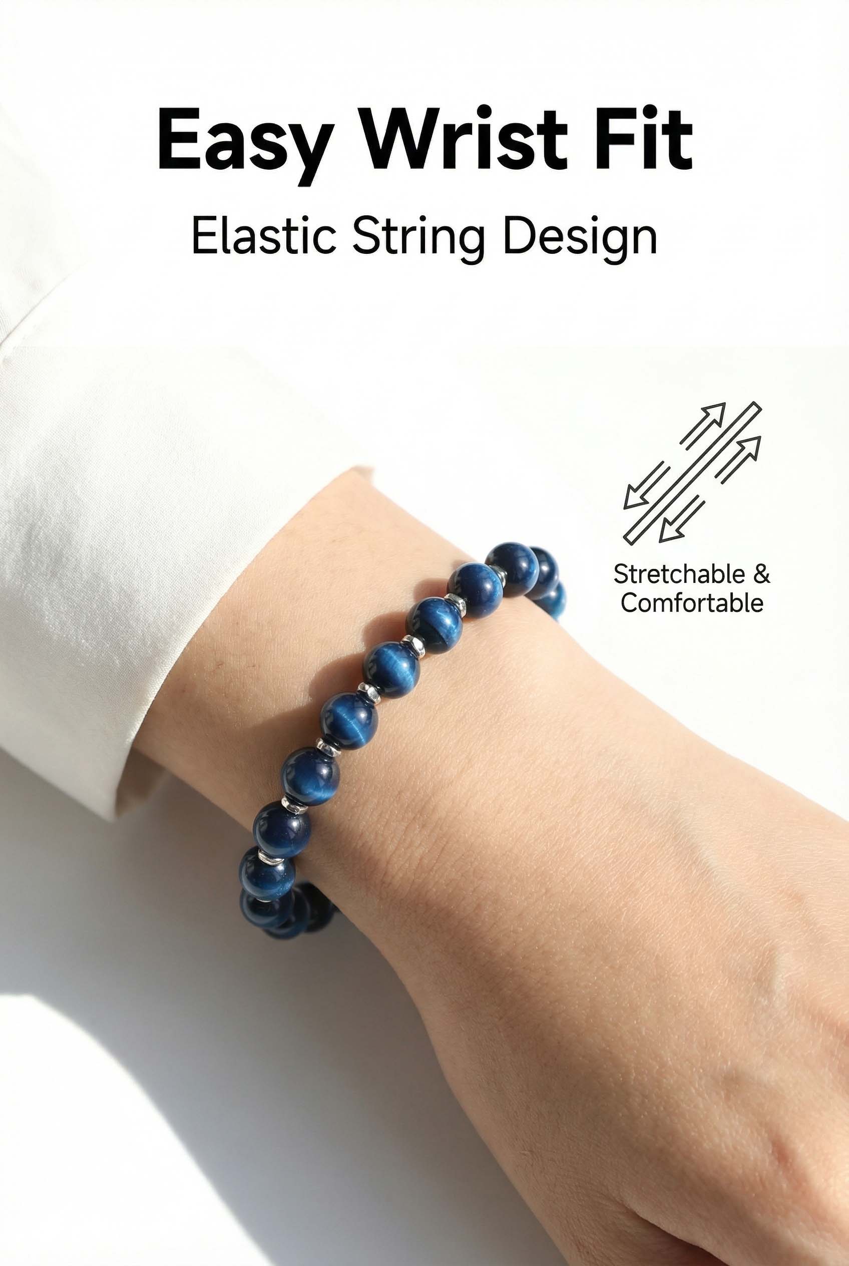 12mm Large Natural Blue Tiger Eye Beaded Bracelet Lucky Wealth Protection Jewelry Gift