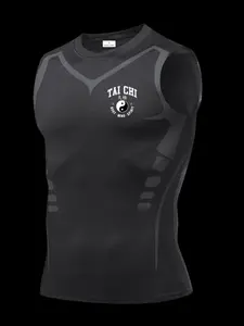 Men's Short Sleeve Sporty Slim-Fit Tee, Quick-Dry Breathable Moisture-Wicking, Tai Chi Print, Ideal for Fitness, Running, Boxing, Outdoor Activities