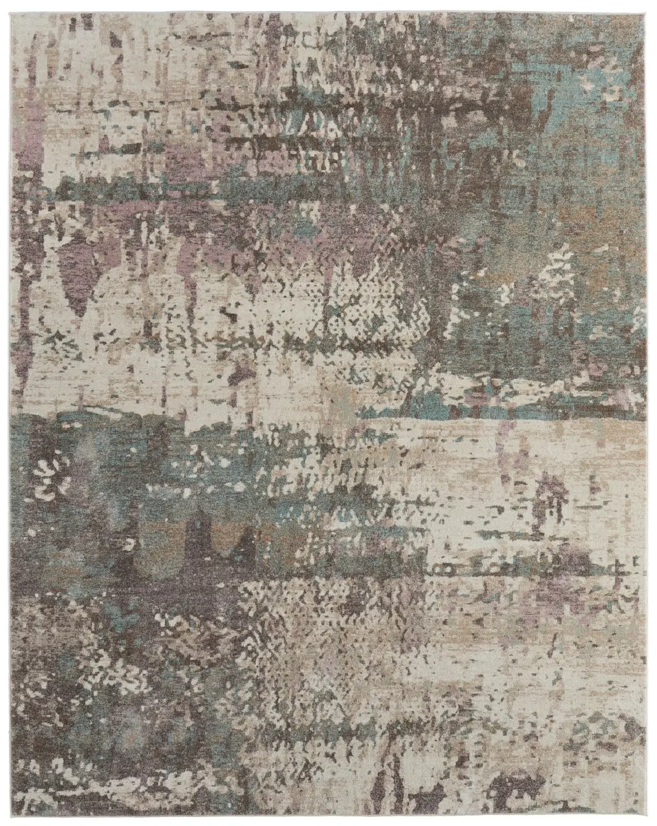 HomeRoots 616949 10x13 ft. Ivory, Blue & Purple Abstract Distressed Rectangular Giant Multi-Colored Area Rug, Giant Area Rugs, Multi-Colored Area Rugs
