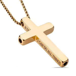 Aromatic Inhaler for Relieving Anxiety, Meditation, Mindfulness Breathing – Stainless Steel Cross Pendant Necklace