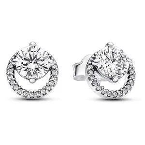 Pandora Sparkling Round Halo Stud Earrings 291248C01