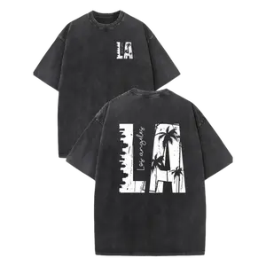 valentine shirts Men's Vintage Palm Tree Graphic T-Shirt - 230GSM Heavy Washed Cotton Short Sleeve Shirt, Double-Sided Retro California Beach Design for Streetwear, Outdoor & Travel, Loose Fit Casual Tee