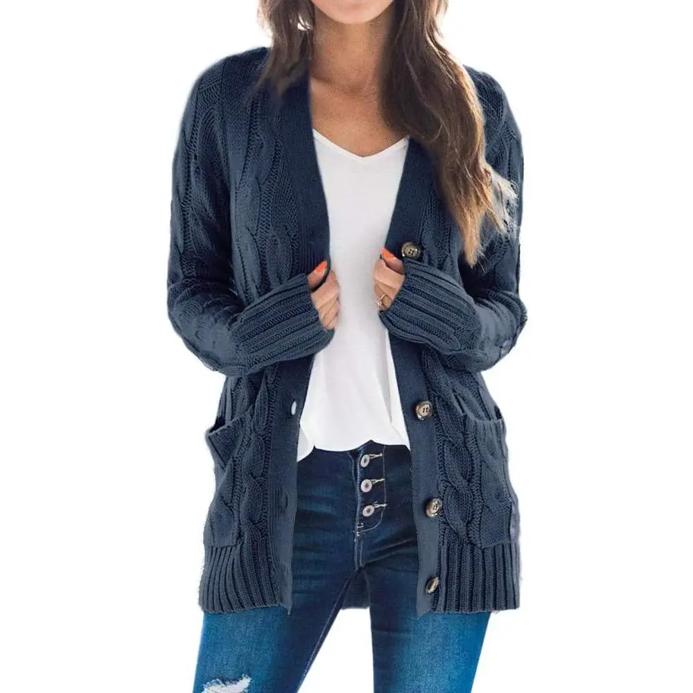 Saodimallsu Cardigan for Ladies, Casual Longsleeve Cable Knit Button Down Sweater, Open Front Winter Knitwear Tops, Knitting, Lady, Longsleeves, Cardigans