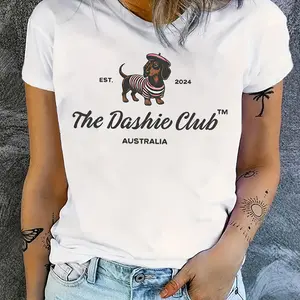 Trendy Adorable Dachshund The Dashie Club Australia Graphic White T-Shirt | Casual Cute Tee for Dog Lovers 2024-10535