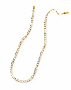 Anastasia | Gold Crystal Tennis Necklace with Extender | Ambre’ Jewelry
