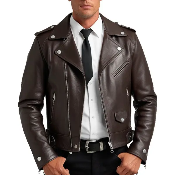Men’s Classic Brown Leather Biker Jacket