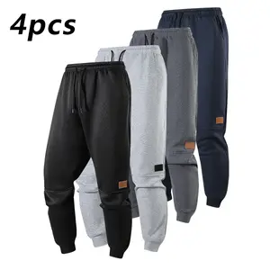 Men's Autumn Winter Fleece Joggers Pack of 4 Elastic Waistband Drawstring Warm Non-Stretch Polyester Versatile for Running Workouts Hiking Casual Wear
