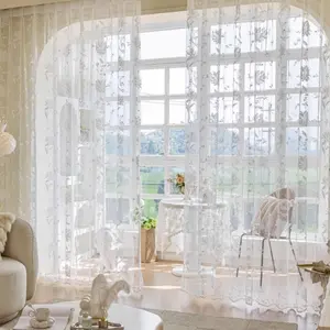 Romantic Lace Curtain, 1 Count Exquisite Elegant Window Curtain, Home Decor for Living Room Bedroom Balcony, Window Screening, Net Curtains Window
