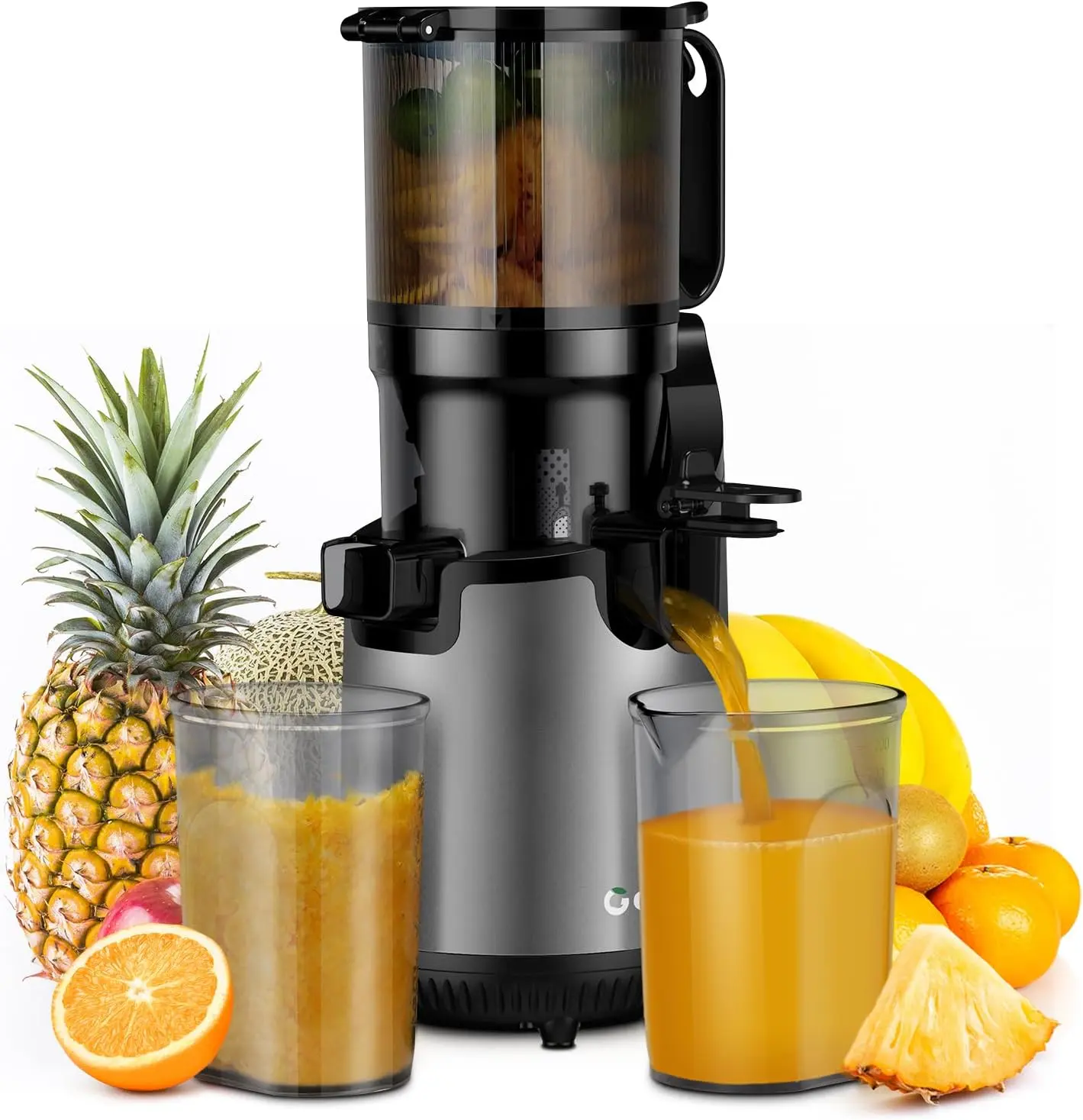 GDOR Corded 250W Extra-Large Chute Juicer - 5.3" Whole Fruit & Veggie Capacity, Self-Feeding, High Juice Yield, Easy to Clean, Powerful Performance, Juicing for Nutrient Retention, Vitamins, Convenience, Ease of Use, Home Kitchen Appliance