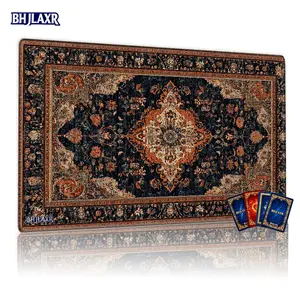 Dark Blue Oriental Persian Medallion TCG MTG Playmat 12x24in, Ornate Floral Paisley Rug Style Non-Slip Card Game Mat for Party Family Gift, Traditional Artful Gaming Mat