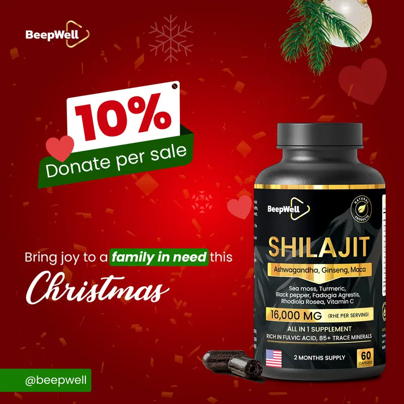 BeepWell Shilajit Capsules 16,000mg Vitality Boosters with Ginseng Maca & Adaptogens 60 Capsules for Energy Immune & Stress Support Winter Support Initiative Edition