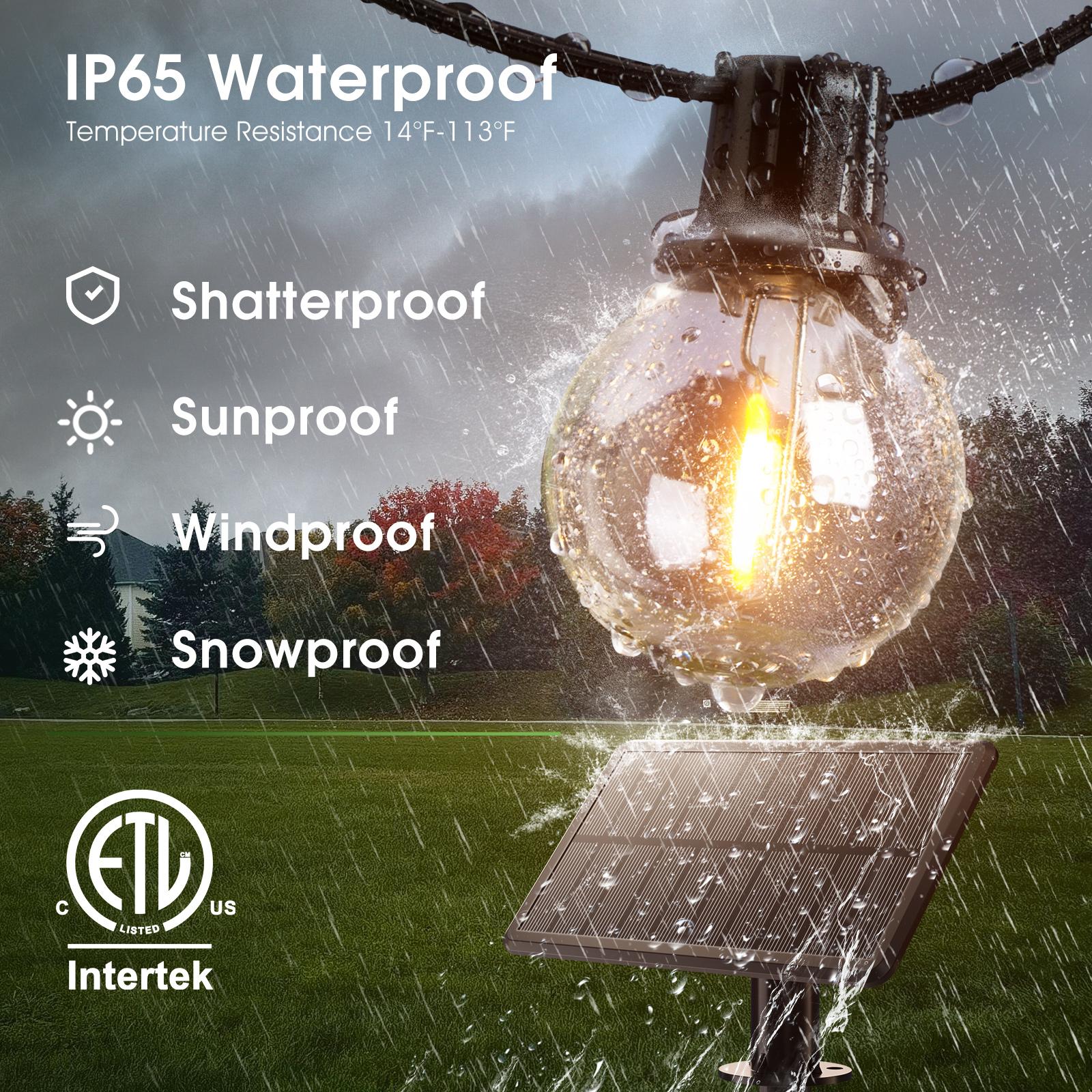 Solar String Lights Outdoor Waterproof with Remote, G40 Globe Solar Patio Light with LED Shatterproof Bulbs, 3 Modes, Dimmable Hanging for Outside Backyard Party