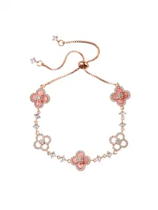 18K Gold Plated Viral Lucky Clover Bracelet | Rose Gold + Crystal Sparkle Adjustable Fit for All Wrist Sizes Gift for Her