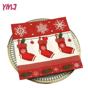 Christmas models red socks colorful printed napkins Christmas snowflakes restaurant party decoration table runner paper 10/20pcs