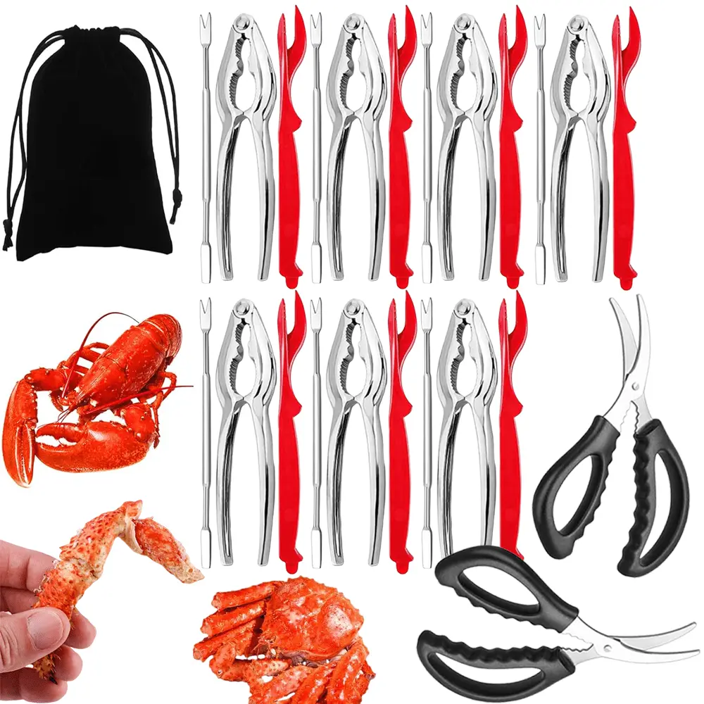 24Pcs Seafood Cracker Tool Set With Lobster Sheller Stainless Steel Crab Crackers Crab Leg Fork Seafood Scissors And Storage Bag, Crab Leg Pick Utensils Set Crab Eating Tools