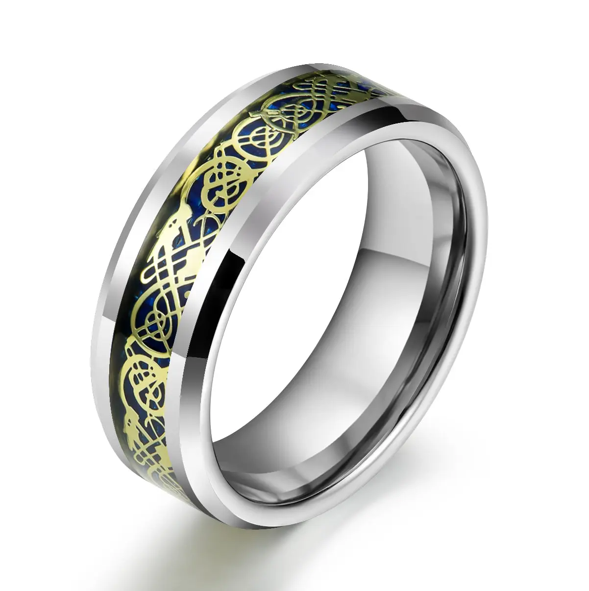 Rings By Pristine Tungsten Crushed Turquoise Intrinsic Design Men's Wedding Band 8MM