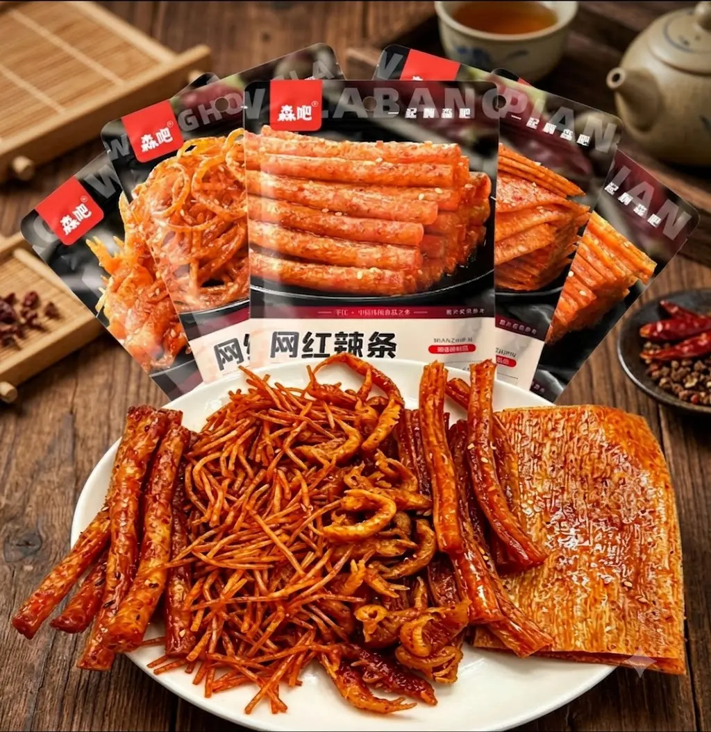 QIXINLIZYY Latiao Spicy Strips, Sweet & Spicy Chinese Wheat Gluten Snack, Chewy Spicy Sticks, 5 Packs, 10.95 Oz