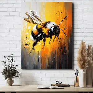 [2D Flat] 1pc 2D Flat, 1pc 2D Wooden Framed Canvas Painting, Vivid And Textured Artwork of a Bumblebee with Detailed Wings And Fur, Set Against a Vibrant, Abstract Background of O 30X40Cm/12X16Inch F