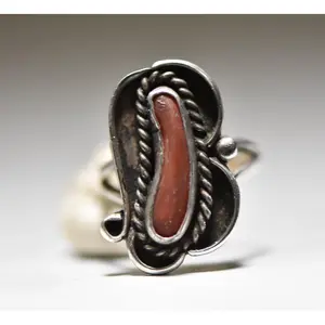 Coral ring size 6.75 Navajo long southwest sterling silver women