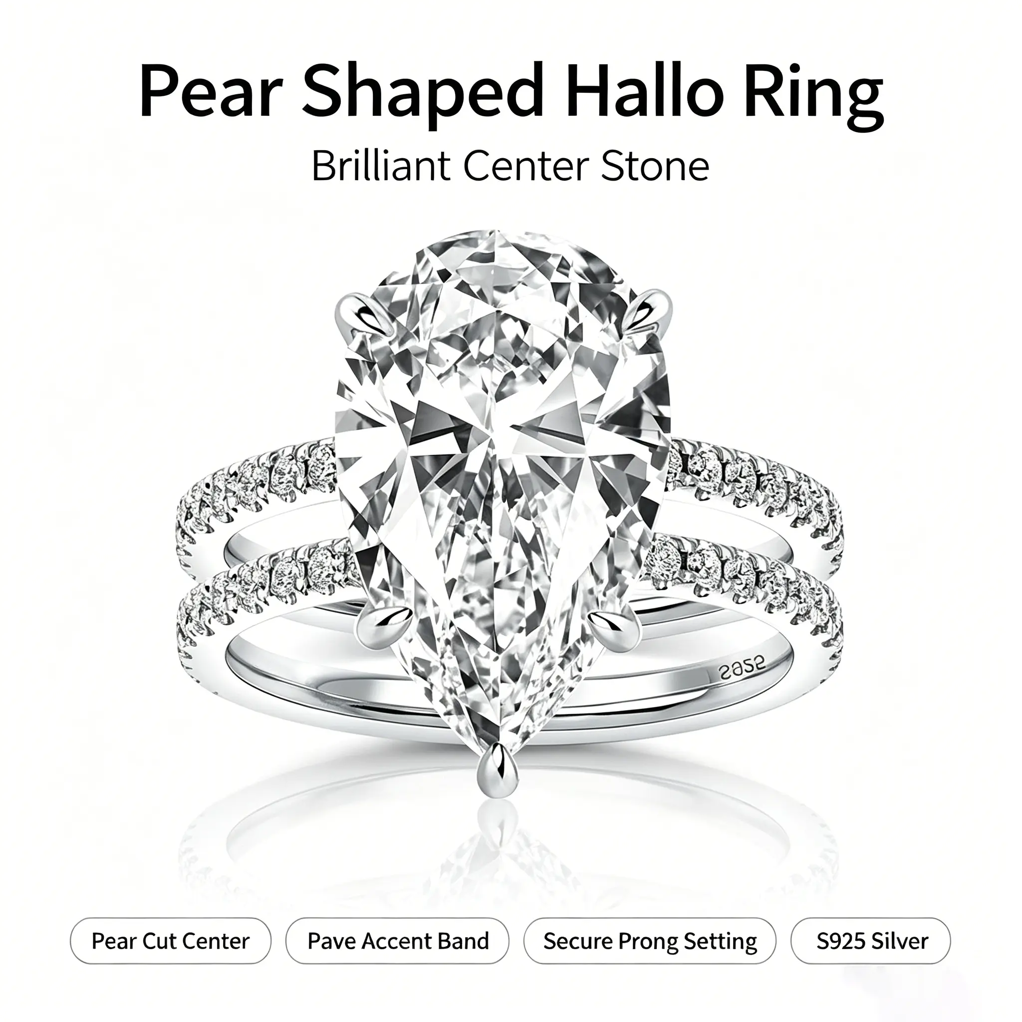 Pear Cut Moissanite Bridal Ring Set, Elegant S925 Sterling Silver Teardrop Solitaire with a Double Pave Wedding Band, Bridal Rings, Elegant Engagement Ring