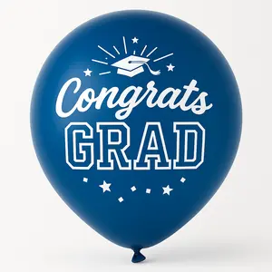 "Congrats Grad" Blue Latex Balloons - 12" Graduation Party Pack