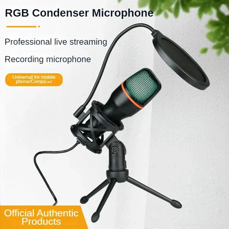 ME4 RGB Condenser Microphone USB Wired Desktop Tripod MIC Live Streaming Mic For Recording Live Gaming Video Noise Reduction Conference Microphone Live Broadcasting Equipment Live Podcast Equipment