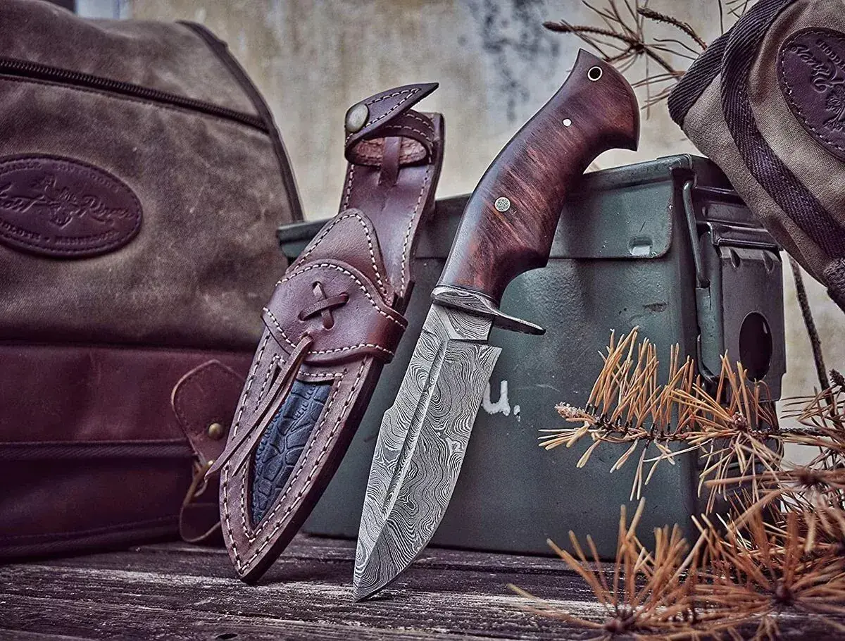 10 Inch Real Damascus Steel Steak Knife With Leather Sheath Viking Outdoor Chef Kitchen Knife Camping Hunting Knife Butcher Knife Best Gift