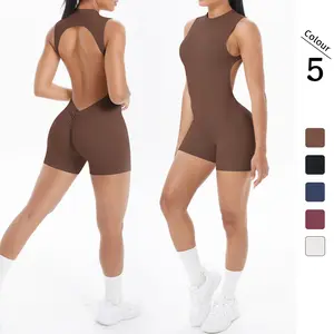New model of backless tank top with ruched butt-lifting short jumpsuit for sports, running, fitness, and yoga