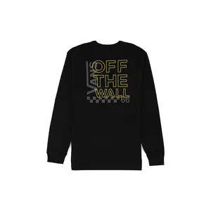 VANS Menswear Casual Long-Sleeve Checkerboard Tee - 100% Cotton, Moisture-Wicking Waffle Print, Sturdy Spun Yarn, Heritage Logo, Bound Rib Round Neck