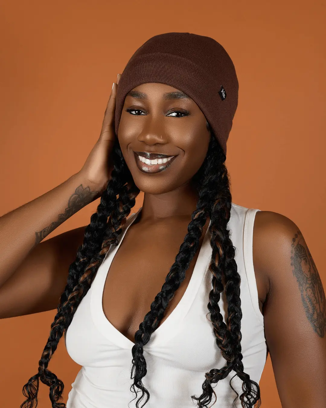 Brown Jersey Satin Lined Beanie