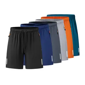 Men's Quick-Dry Athletic Shorts with Reflective Accents & Zipper Pockets Elastic Waist Drawstring for Running Gym Tropical Menswear