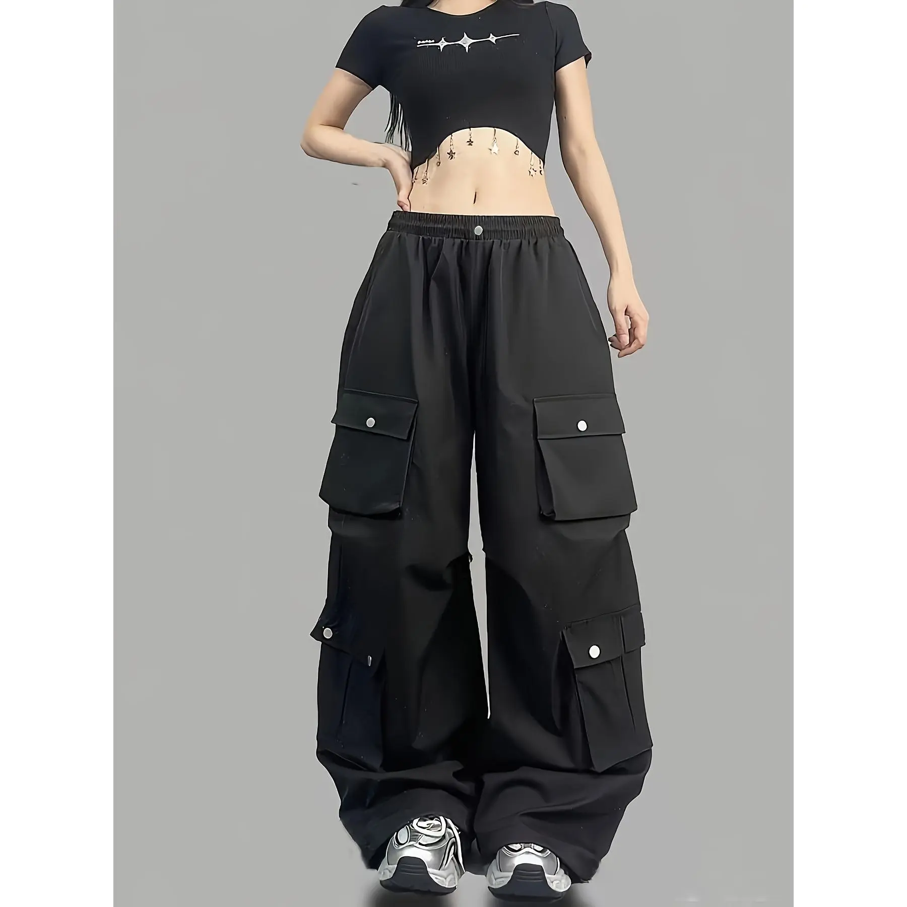 Youth Cargo Pants, Girls' Cargo Pants, Black Casual Pants, Unisex Boys and Girls, New Autumn/Winter Arrival, Youth Loose Fit, Machine Washable, Suitable All Seasons, Preppy Style, Ideal Outdoor Casual Streetwear and Jazz Dance