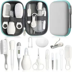 Baby Grooming Kit, Infant Safety Care Set with Hair Brush Comb Nail Clipper Nasal Aspirator,Baby Essentials Kit for Newborn Girls Boys (Grey White)