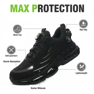 Men's Casual Work Sneakers Steel Toe Protection Breathable Mesh Safety Shoes Durable Anti-Slip Comfort Fit All Seasons Striped Design Elastic Closure Non-Slip EVA Sole Lightweight Industrial Safety Footwear Comfortable Protective Work Sneakers Men
