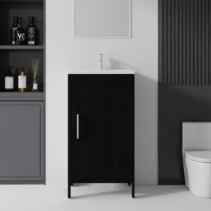 20-Inch Freestanding Bathroom Vanity with Sink, Soft-Close Door and Ceramic Basin, Constructed with Plywood Cabinet